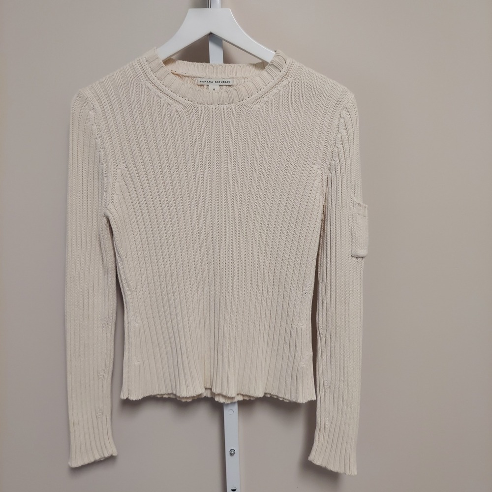 y2k Banana Republic Ribbed Sweater Chunky Knit Utility Sleeve Pocket‎ S 2000s